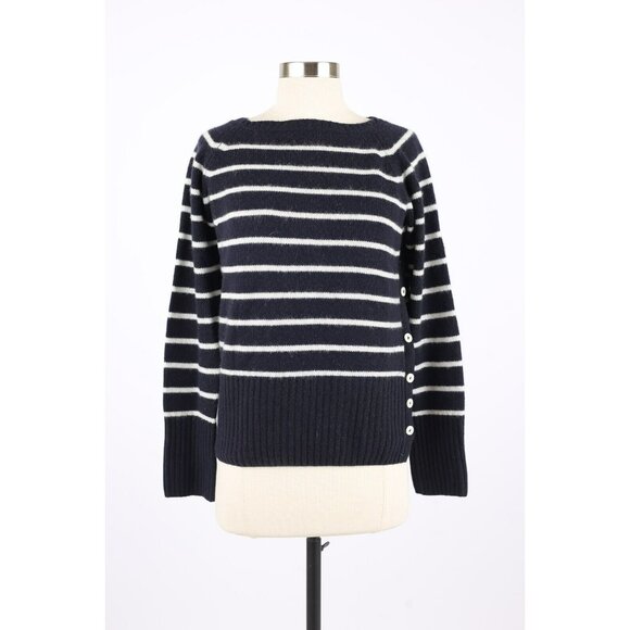 $1,435 Loro Piana 100% Cashmere Boatneck Pullover Sweater SZ 48/Large Navy MINT